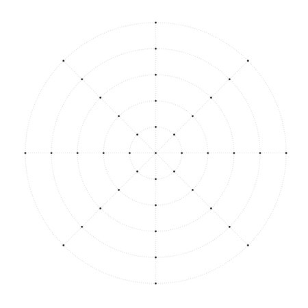 Black dotted radial grid texture with dots on white background. FUI science round grid backdrop. Math or technological notebook blank circular sheet.のイラスト素材