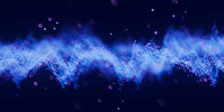 Futuristic technology binary digital wave with cloud data points. Cyberspace AI data flow concept....