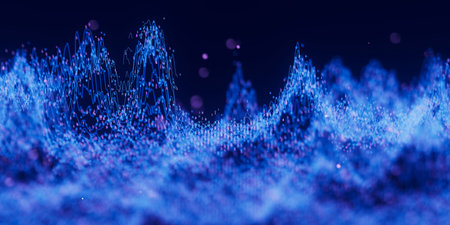 Futuristic technology binary digital wave with cloud data points. Cyberspace AI data flow concept....