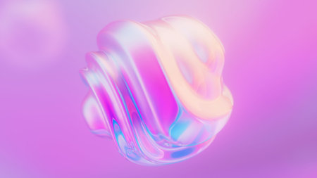 Holographic iridescent wavy deforming sphere. Liquid gradient color flow orb with ripples. Neon orb.の写真素材