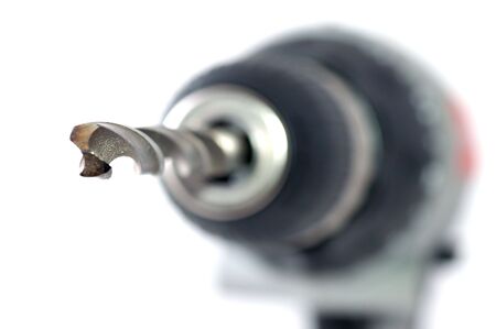 Powerful tip of a drill close up on a white backgroundの写真素材