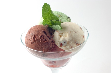 Fruit ice-cream in balls in a glass glassの写真素材