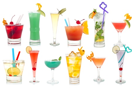 Wide assortment of freakish cocktails on a white backgroundの写真素材