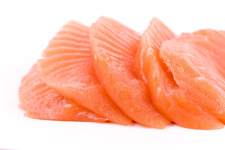 5 parts of fish of a salmon on a white background close upの写真素材