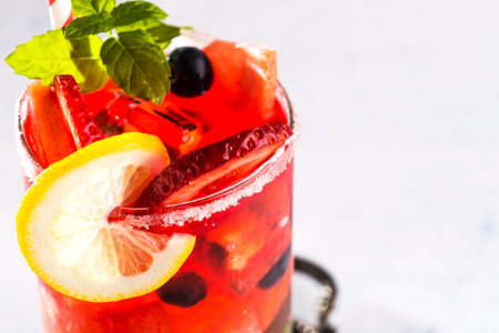fresh cocktail with sugar rim close-up on white backgroundの写真素材