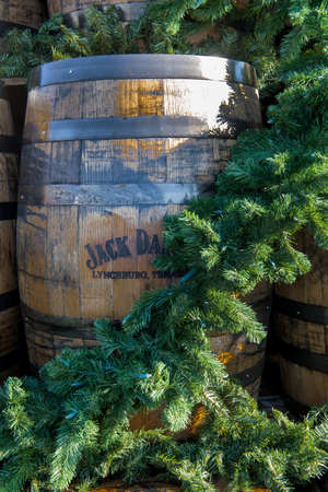 Washington DC. USA. December 13, 2021. Jack Daniels - Jack Daniels wooden barrel with Christmas...