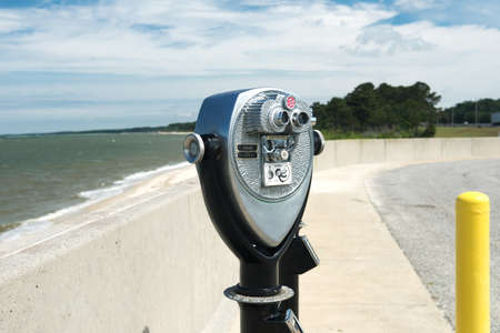 virginia beach. Virginia. USA. June 5th. 2022. Coin-operated binoculars close-up mounted on the...