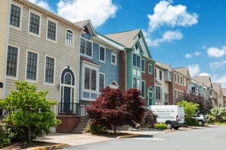 Exterior view of an apartment building; A typical residential building in a small town in America.のeditorial素材