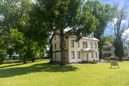 Charles Town, Virginia, USA, July 7, 2022. Traditional American house with a green lawn. old style.のeditorial素材