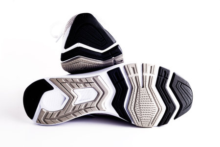 The sole of sports shoes close-up.の写真素材