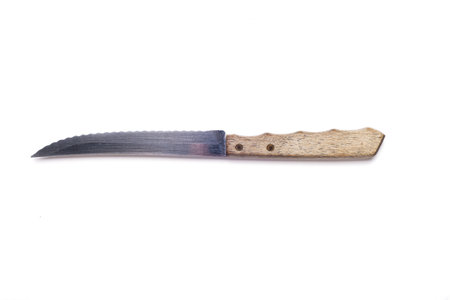 old kitchen knife with wooden handle isolated on white background.