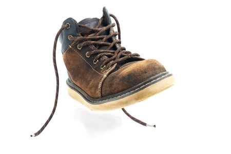 one old men's walking boot with lacing on a white background