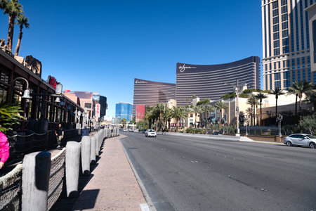 Beautiful view of a busy street in Las Vegas on a sunny day. Nevada, USA.のeditorial素材