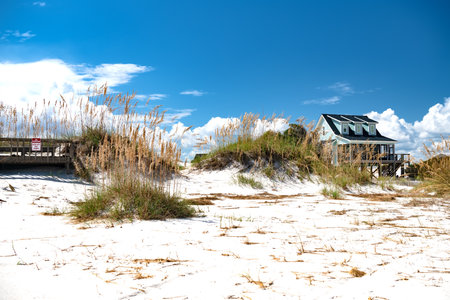 Beach House on stilts on the Atlantic Ocean in North Carolina.の写真素材