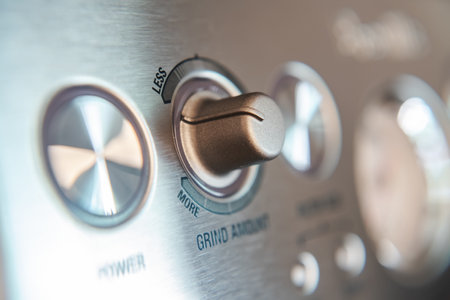 Modern espresso coffee machine. Control buttons and barometer. Close-up.の写真素材