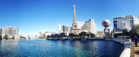Panoramic view of the Eiffel Tower and Paris balloon of Paris Resort Casino and Hotel in Las Vegasのeditorial素材