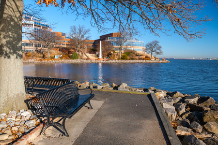 waterfront of Old Town Alexandria in Virginia, USA. A popular walking spot with views of the Potomac and the Capitol and Washington Monument.の写真素材