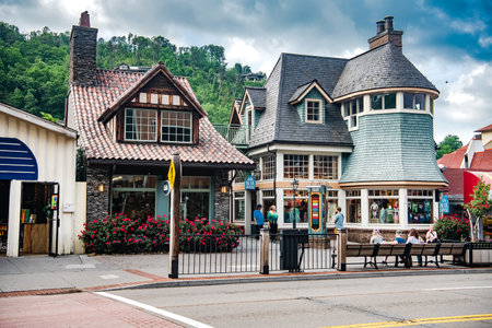 Amazing architecture of the tourist city of Gatlinburg in Tennessee. A place for travel and shopping.のeditorial素材