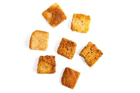 Heaps of delicious crispy fried croutons isolated on white, setの写真素材
