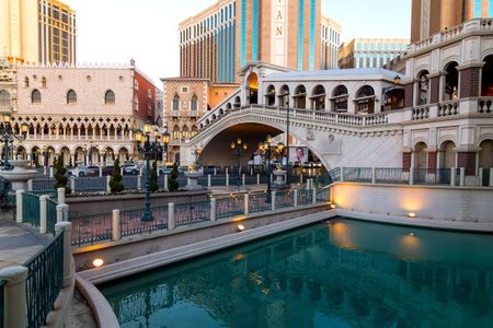 Venice Theme Venetian and Caesars Casino Hote, Canals, bridges and arches in Las Vegas..のeditorial素材