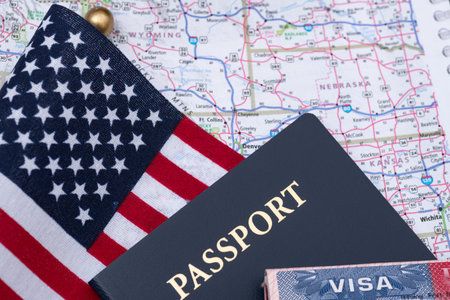 United States of America Visa Document, with flag and US map in the background.