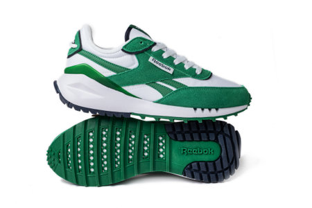 Reebok sneakers in green with elastic soles close-up.のeditorial素材