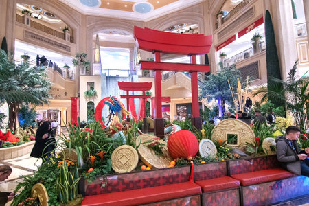 Festive decoration of shopping centers for the Chinese New Year.のeditorial素材