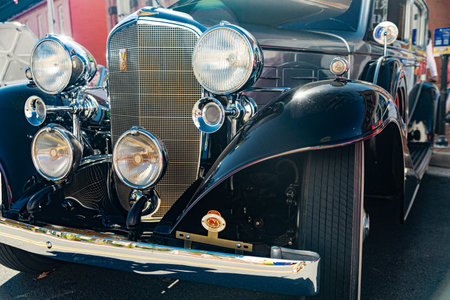 Cadillac car from the 30's. front view of an American Cadillac retro car. A legend of the automobile industry.のeditorial素材