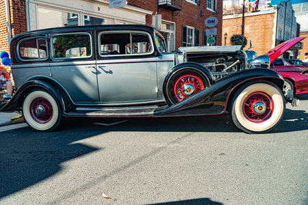 Cadillac automobile from the 1930s. A side view of the Cadillac retro car, a legend of the American automobile industry.のeditorial素材