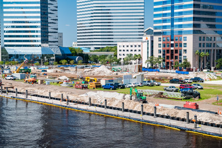 View of the Construction Site in the downtown business district on the bayfront in Jacksonville, Florida.のeditorial素材
