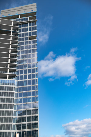 high-rise glass and concrete office building in Reston, Virginia.のeditorial素材