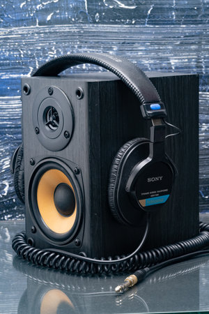 Professional Sony Headphones and speaker system.のeditorial素材