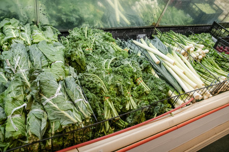Lettuce and parsley on the shelves at the farm store.の写真素材