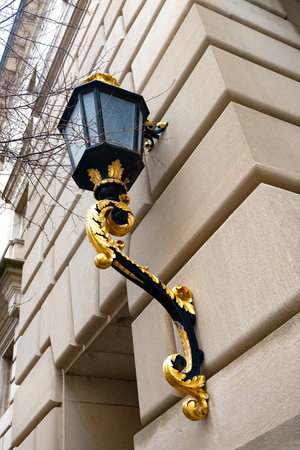 Victorian style outdoor wall mounted gas lantern with valance details,の写真素材