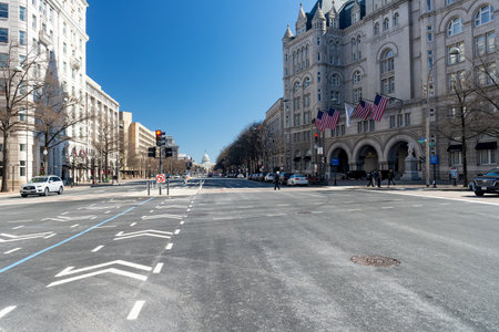 Pennsylvania Avenue - Old Post Office Building and Capitol Dome in Washington, DCのeditorial素材
