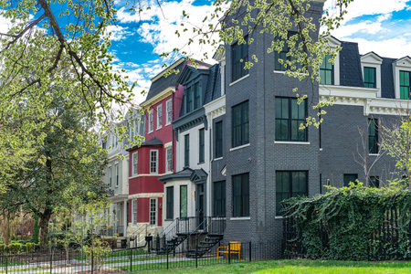 Historic townhouse architecture in Washington, DC, USA. Residential brick row houses in the US capital.の写真素材