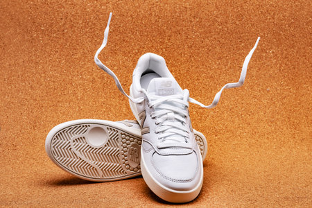 Popular fashionable new balance sneakers in white color.のeditorial素材