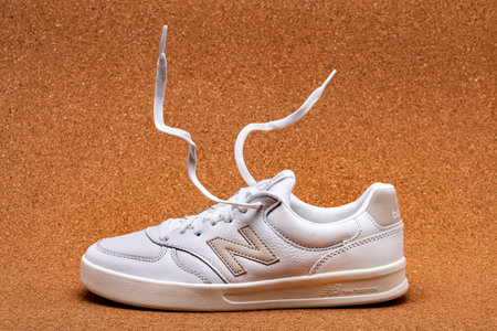 White leather sneakers new balance 300のeditorial素材