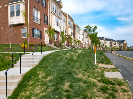 New residential area of â€‹â€‹three-story modern houses in Virginia.