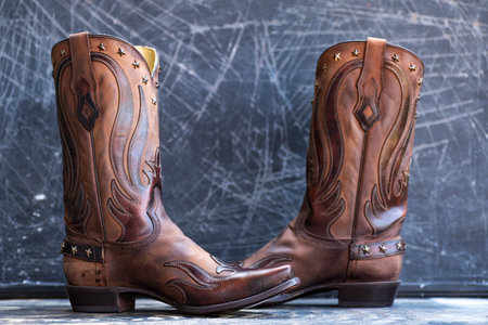 Traditional Cowboy Boot Design. Intricate stitching and handmade leather craftsmanship.