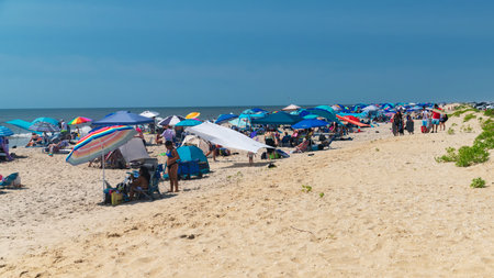 Coastal summer scene with people relaxing by the atlantic oceanのeditorial素材