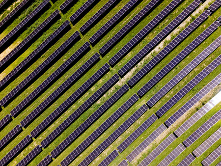 Photovoltaic panels capture sunlight for clean power generation.