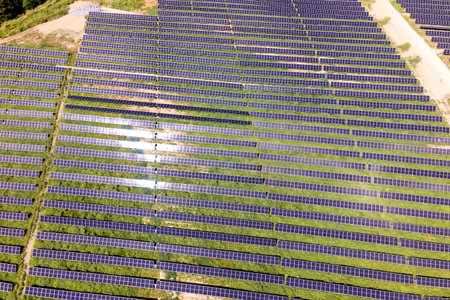 Green energy production reduces carbon footprint in suburban community.