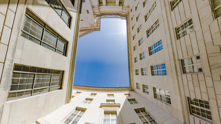 Symmetrical architectural perspective between federal buildings in downtown Washington DCの写真素材