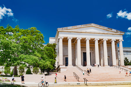 Iconic entrance to Washington DC's National Gallery. Classical architecture with columnsの写真素材