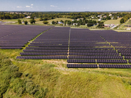 Rows of photovoltaic panels in countryside of West Virginia, United States