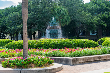 Iconic Charleston landmark with decorative water sculptureの写真素材