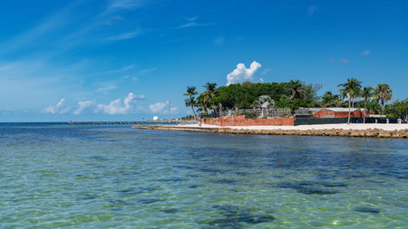 Aerial view of coastal homes and turquoise waters in Key West Floridaの写真素材
