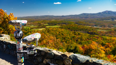 Coin operated binoculars at tourist viewpoint in Shenandoah National Park Virginiaのeditorial素材
