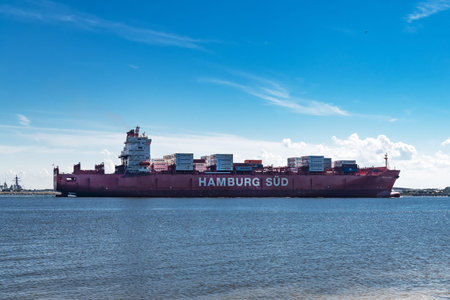 international maritime trade with Hamburg sud container ship near Jacksonville